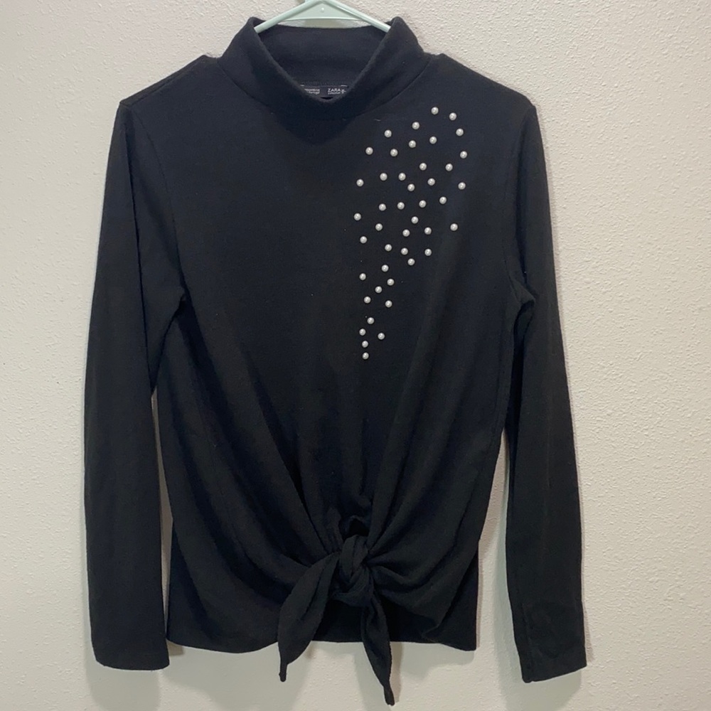 Zara collection tie front sweater‎ mock neck top